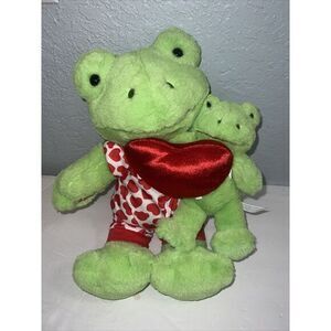 Build A Bear Spring Green Frog 16" Stuffed Plush‎ Animal W Heart & Baby Frog